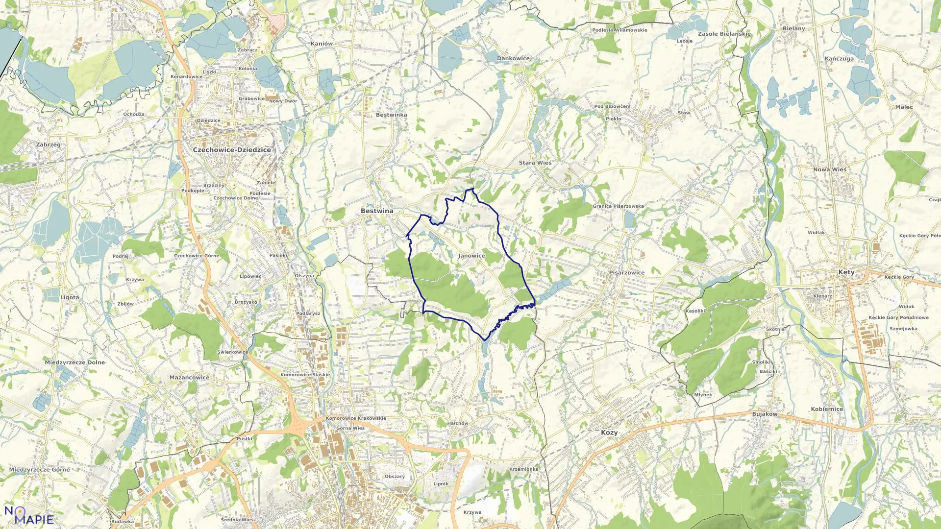 Mapa obrębu JANOWICE w gminie Bestwina